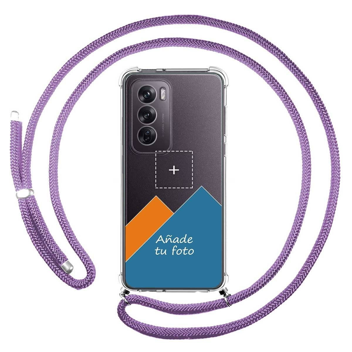 Personaliza tu Funda Colgante Transparente para Oppo Reno 12 Pro 5G con Cordon Morado Dibujo Personalizada