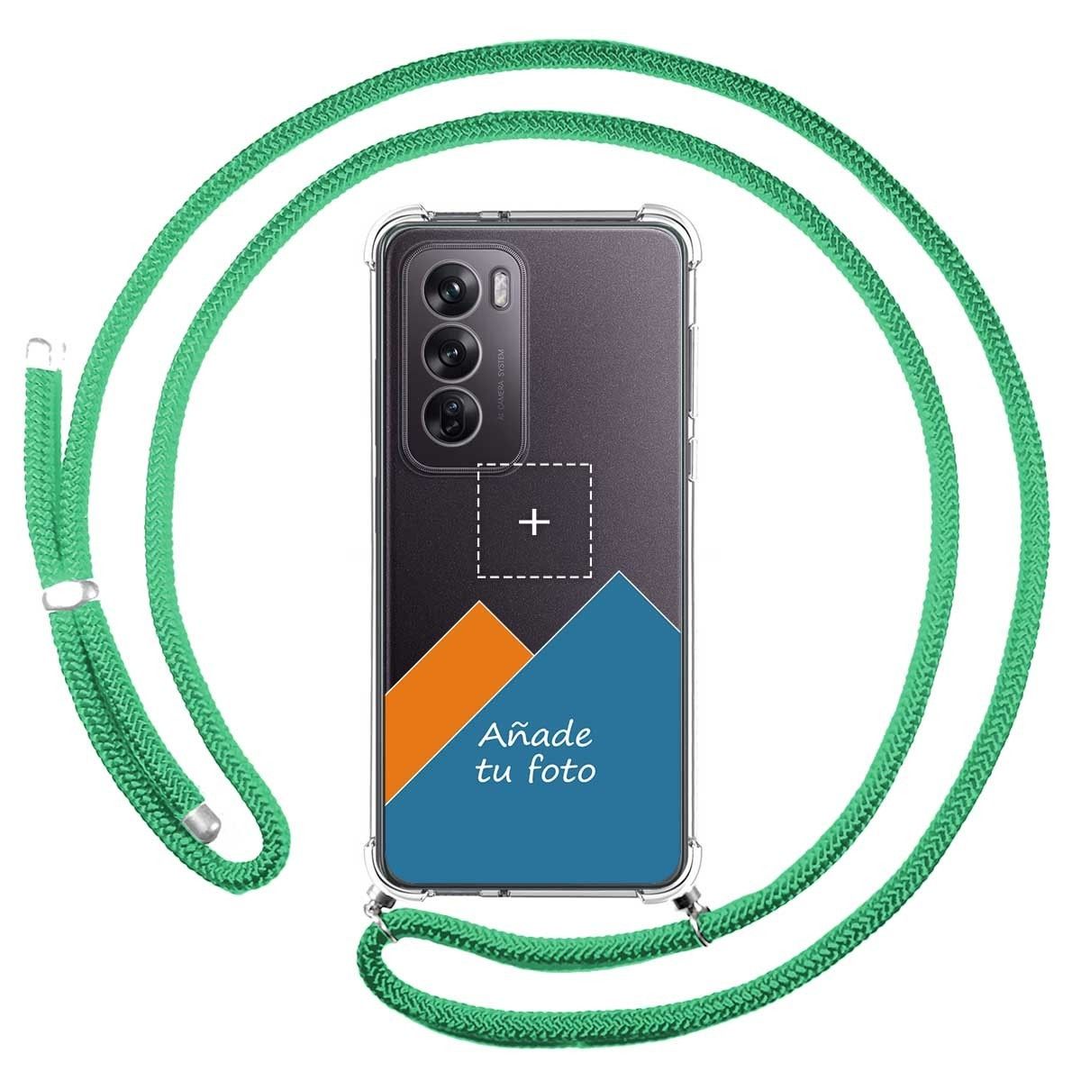 Personaliza tu Funda Colgante Transparente para Oppo Reno 12 Pro 5G con Cordon Verde Agua Dibujo Personalizada