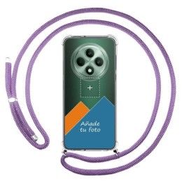 Personaliza tu Funda Colgante Transparente para Oppo Reno 12F 4G / 12 F 5G con Cordon Morado Dibujo Personalizada