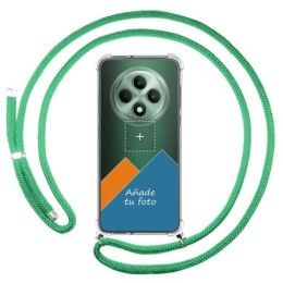 Personaliza tu Funda Colgante Transparente para Oppo Reno 12F 4G / 12 F 5G con Cordon Verde Agua Dibujo Personalizada