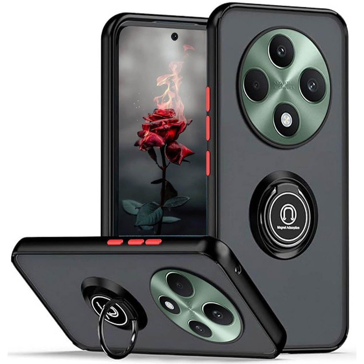 Funda Mate con Borde Negro y Anillo Giratorio 360 para Oppo Reno 12F 4G / 12 F 5G