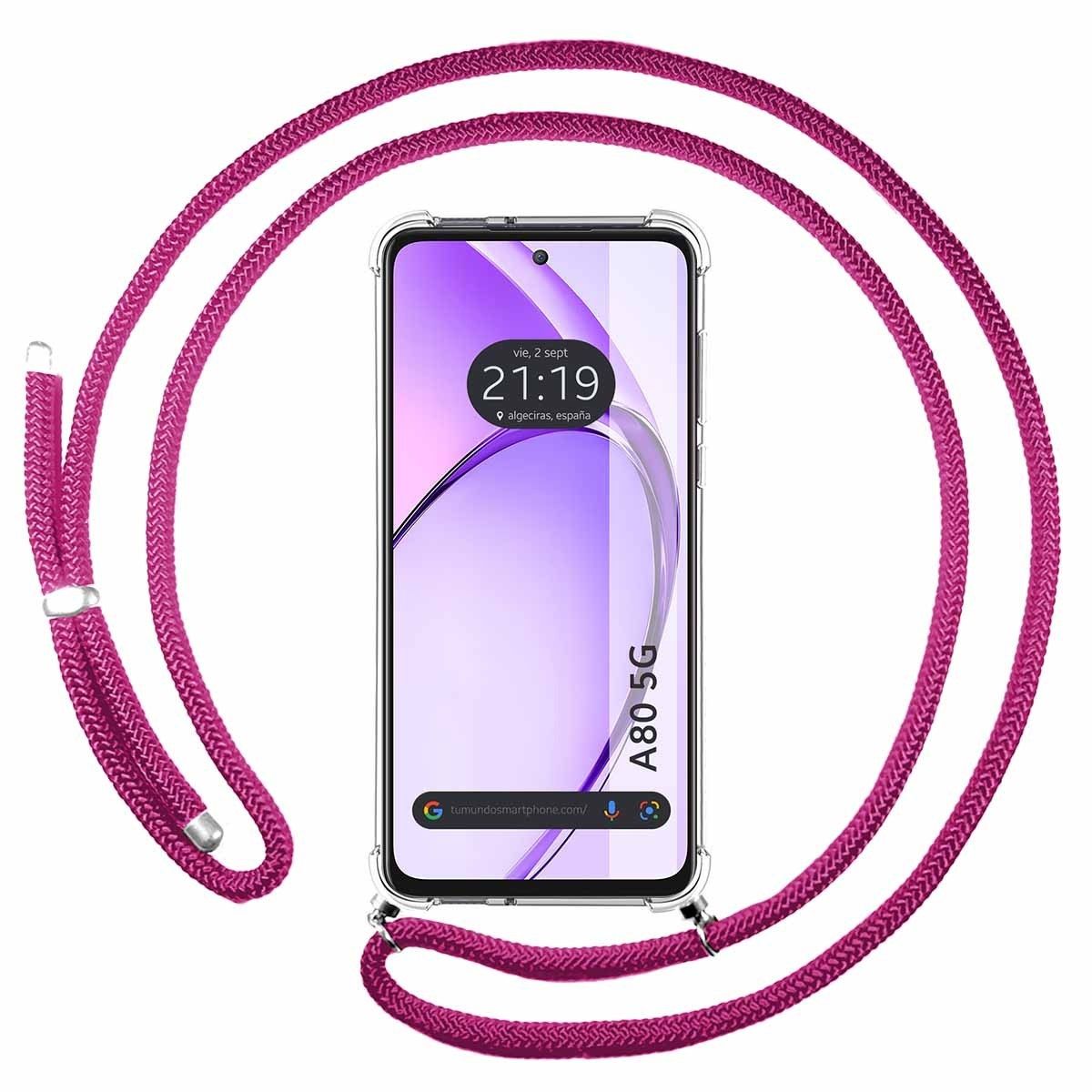 Funda Colgante Transparente para Oppo A80 5G con Cordon Rosa Fucsia