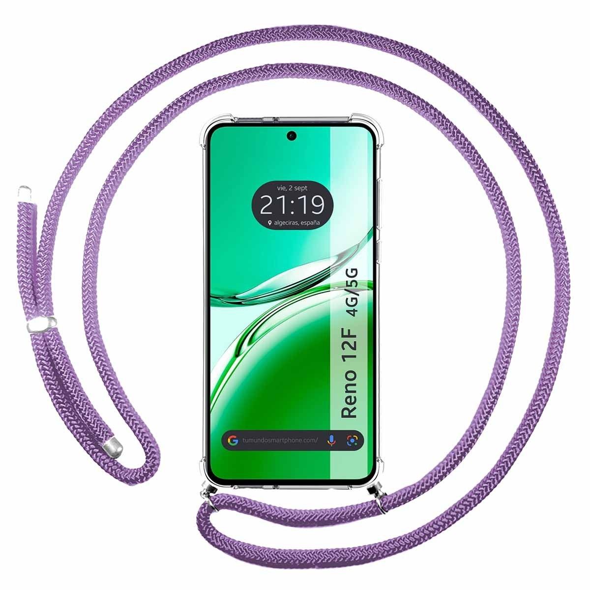 Funda Colgante Transparente para Oppo Reno 12F 4G / 12 F 5G con Cordon Morado