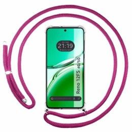 Funda Colgante Transparente para Oppo Reno 12FS 4G / 12 FS 5G con Cordon Rosa Fucsia