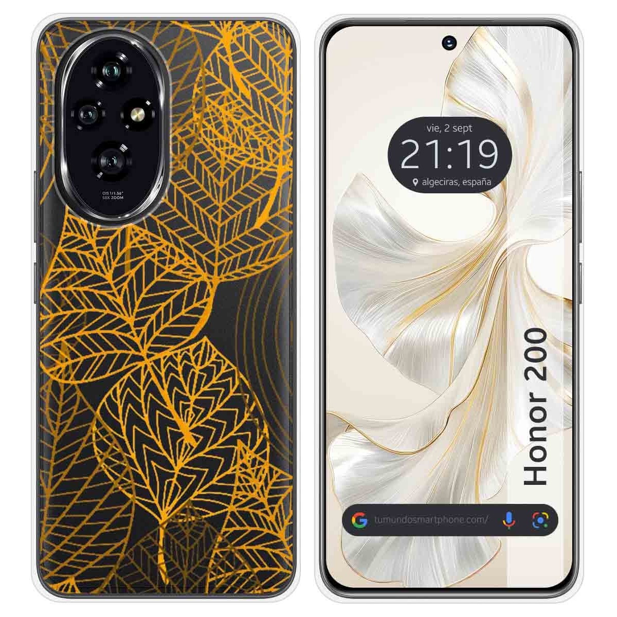 Funda Silicona Transparente para Huawei Honor 200 5G diseño Hojas Dibujos