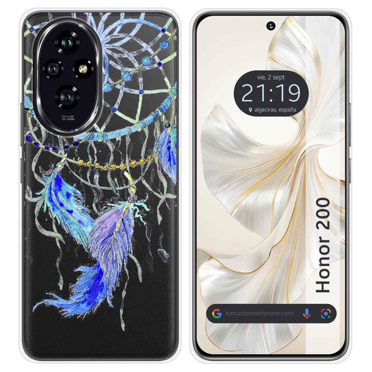 Funda Silicona Transparente para Huawei Honor 200 5G diseño Plumas Dibujos