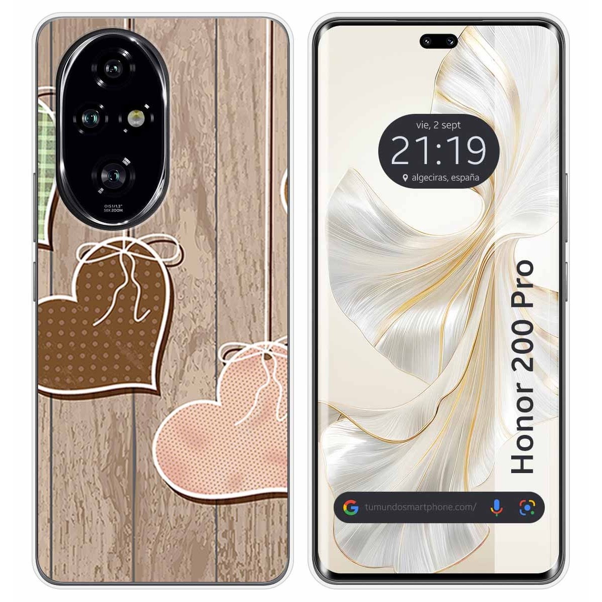 Funda Silicona para Huawei Honor 200 Pro 5G diseño Corazones Madera Dibujos