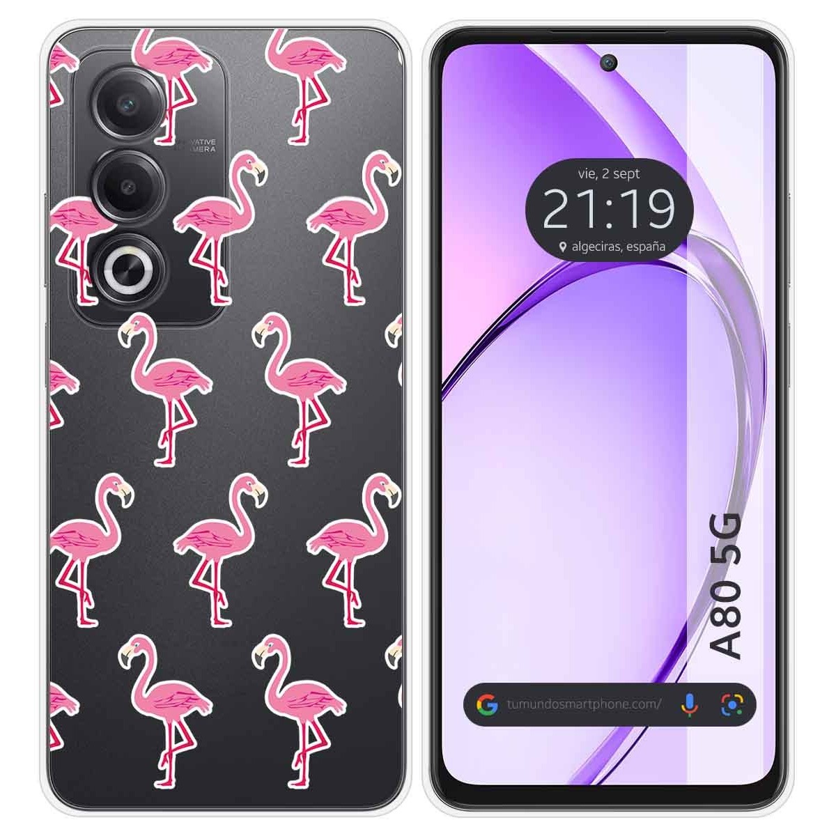 Funda Silicona Transparente para Oppo A80 5G diseño Flamenco Dibujos