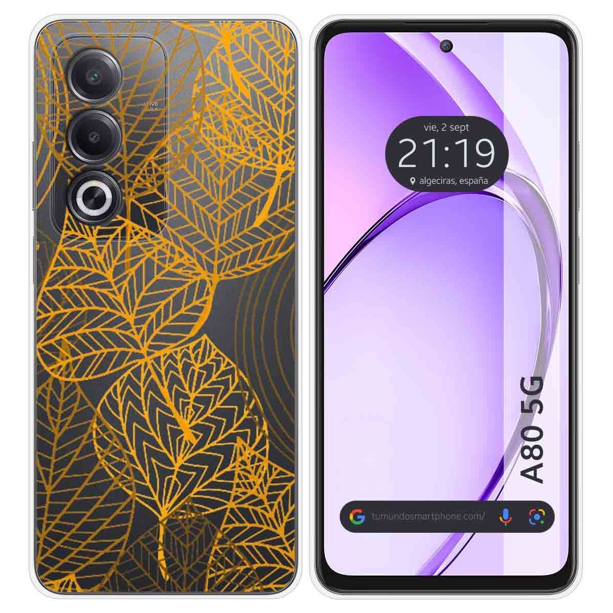 Funda Silicona Transparente para Oppo A80 5G diseño Hojas Dibujos