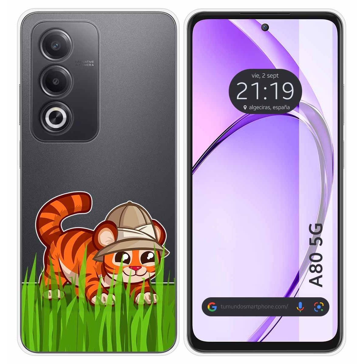 Funda Silicona Transparente para Oppo A80 5G diseño Tigre Dibujos