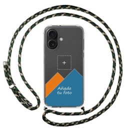 Personaliza tu Funda Colgante Transparente para Iphone 16 (6.1) con Cordon Verde / Dorado Dibujo Personalizada