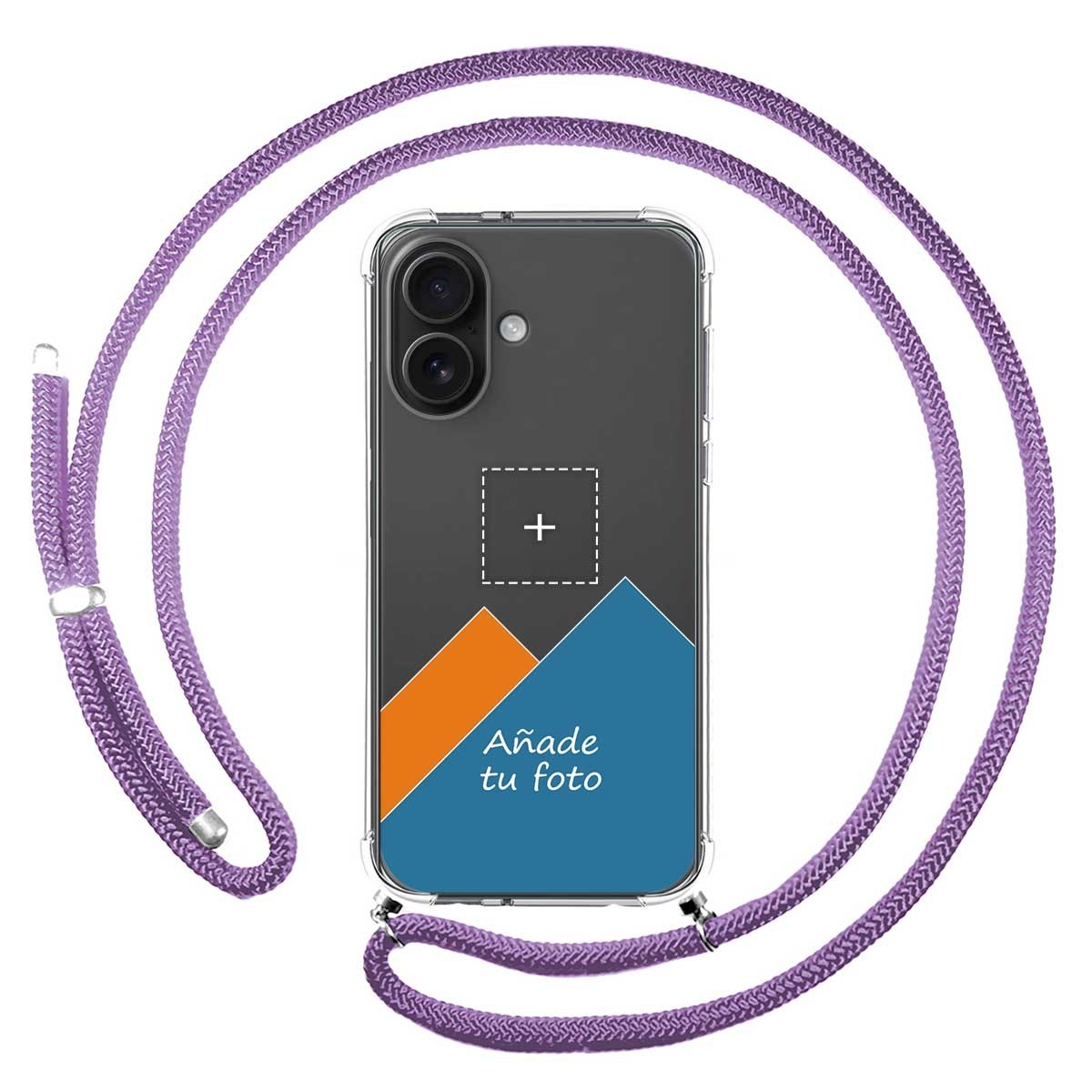 Personaliza tu Funda Colgante Transparente para Iphone 16 (6.1) con Cordon Morado Dibujo Personalizada