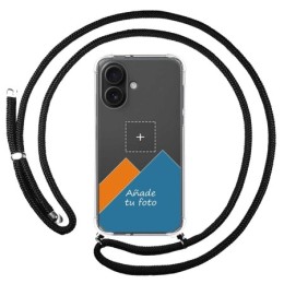 Personaliza tu Funda Colgante Transparente para Iphone 16 (6.1) con Cordon Negro Dibujo Personalizada