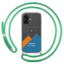 Personaliza tu Funda Colgante Transparente para Iphone 16 (6.1) con Cordon Verde Agua Dibujo Personalizada