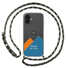 Personaliza tu Funda Colgante Transparente para Iphone 16 Plus (6.7) con Cordon Verde / Dorado Dibujo Personalizada