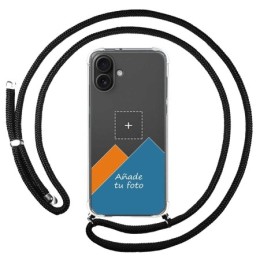 Personaliza tu Funda Colgante Transparente para Iphone 16 Plus (6.7) con Cordon Negro Dibujo Personalizada