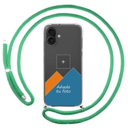 Personaliza tu Funda Colgante Transparente para Iphone 16 Plus (6.7) con Cordon Verde Agua Dibujo Personalizada