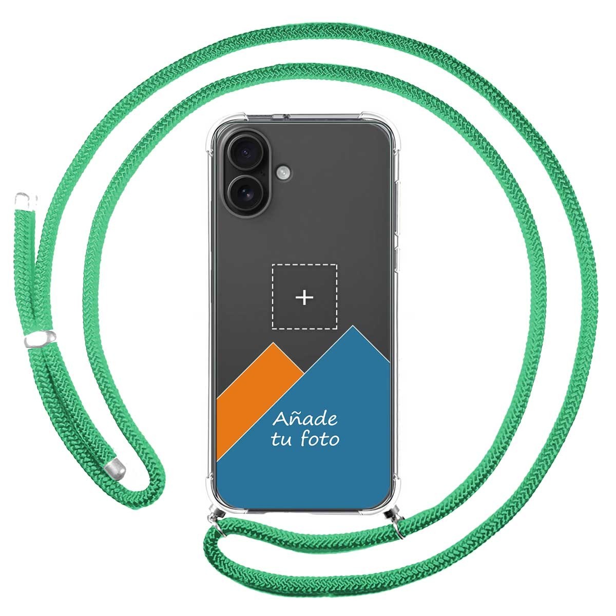 Personaliza tu Funda Colgante Transparente para Iphone 16 Plus (6.7) con Cordon Verde Agua Dibujo Personalizada