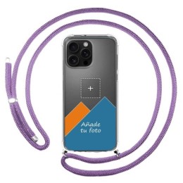 Personaliza tu Funda Colgante Transparente para Iphone 16 Pro Max (6.9) con Cordon Morado Dibujo Personalizada