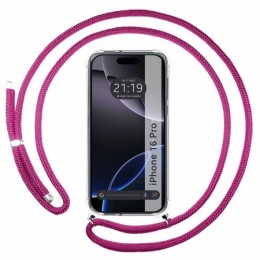 Funda Colgante Transparente para Iphone 16 Pro (6.3) con Cordon Rosa Fucsia