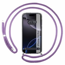 Funda Colgante Transparente para Iphone 16 Pro (6.3) con Cordon Morado