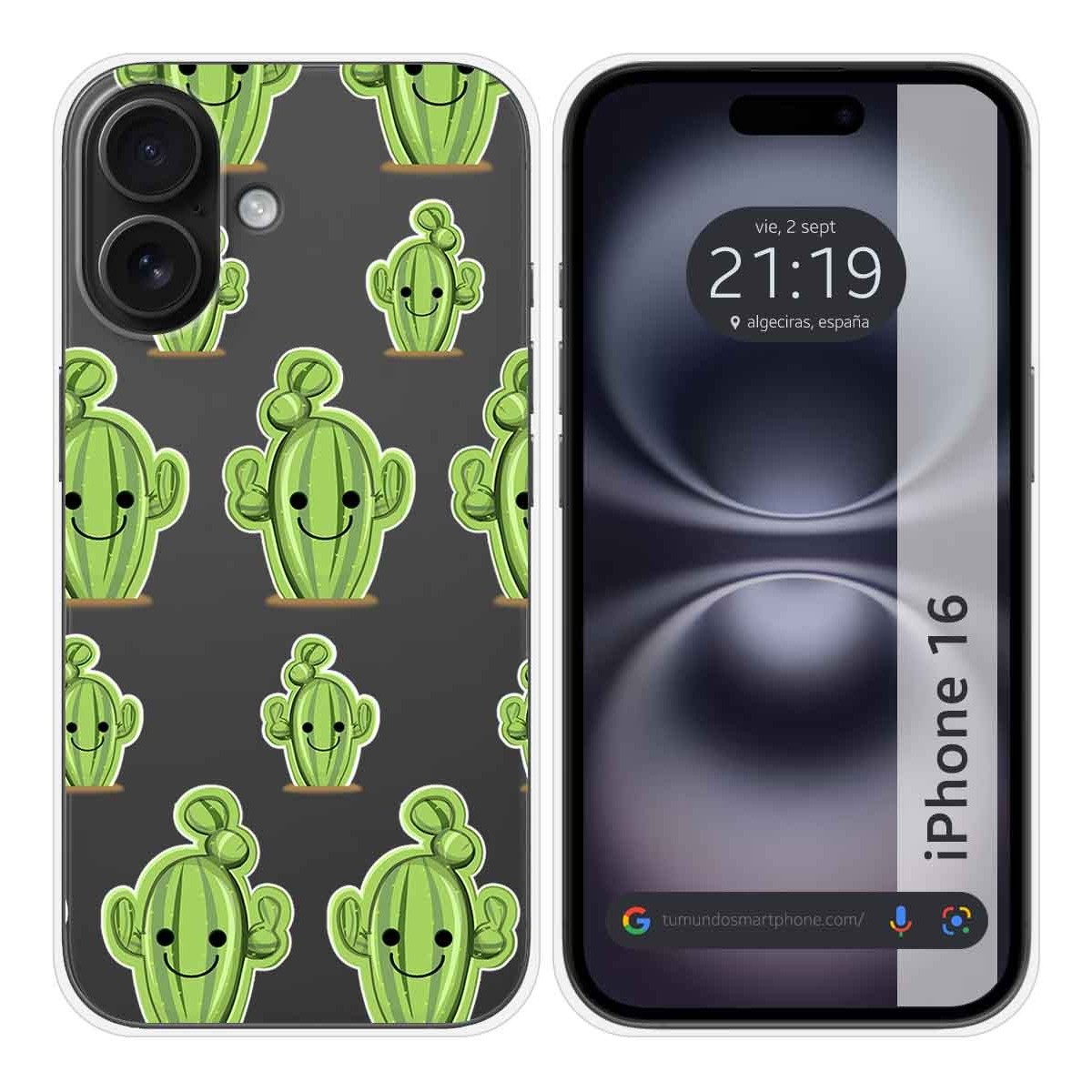 Funda Silicona Transparente para Iphone 16 (6.1) diseño Cactus Dibujos