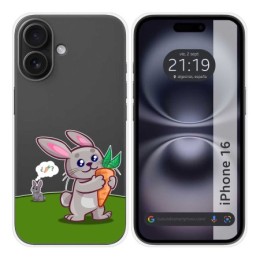 Funda Silicona Transparente para Iphone 16 (6.1) diseño Conejo Dibujos