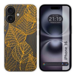 Funda Silicona Transparente para Iphone 16 (6.1) diseño Hojas Dibujos