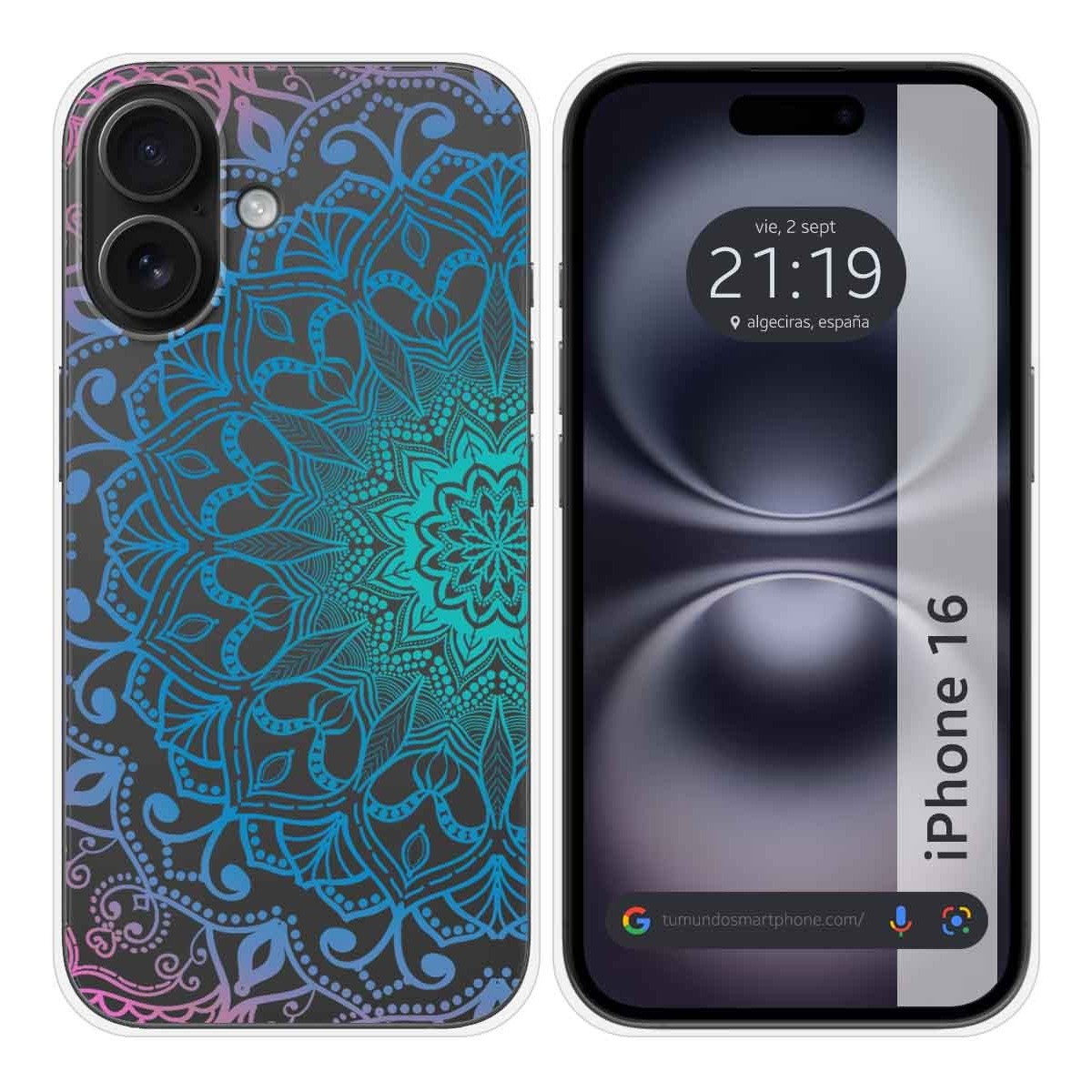 Funda Silicona Transparente para Iphone 16 (6.1) diseño Mandala Dibujos