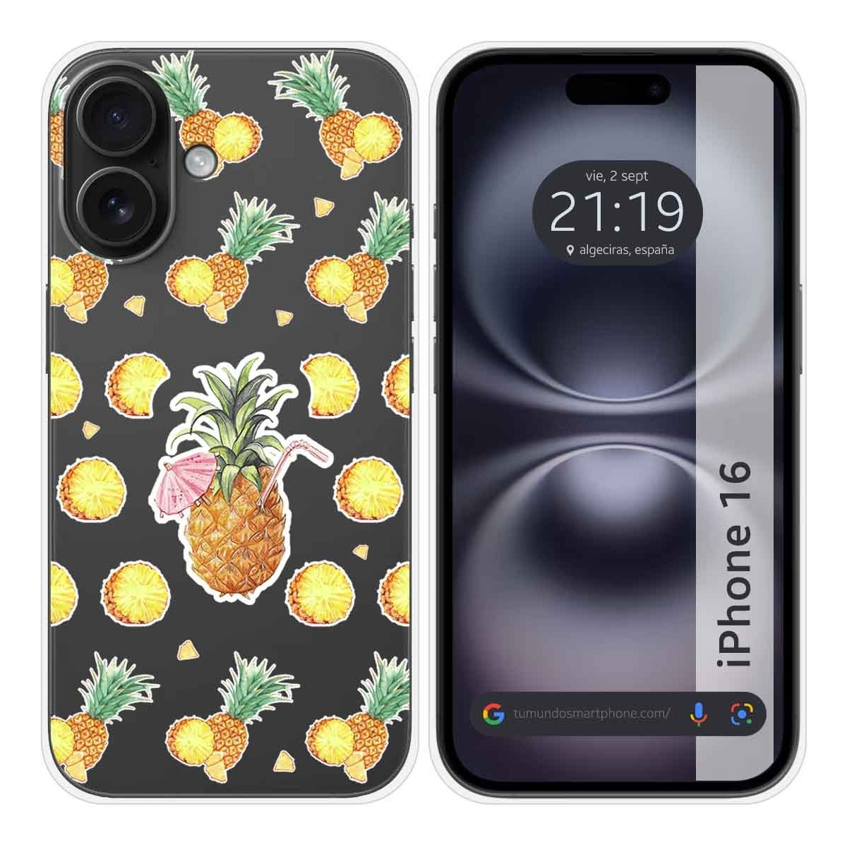 Funda Silicona Transparente para Iphone 16 (6.1) diseño Piña Dibujos