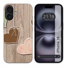 Funda Silicona para Iphone 16 (6.1) diseño Corazones Madera Dibujos