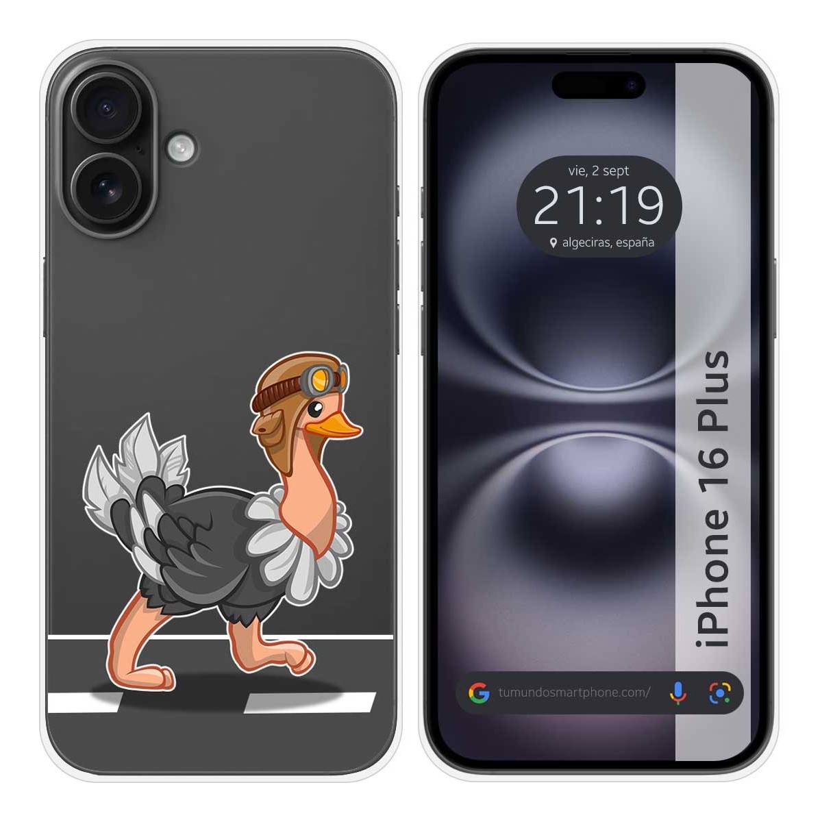 Funda Silicona Transparente para Iphone 16 Plus (6.7) diseño Avestruz Dibujos