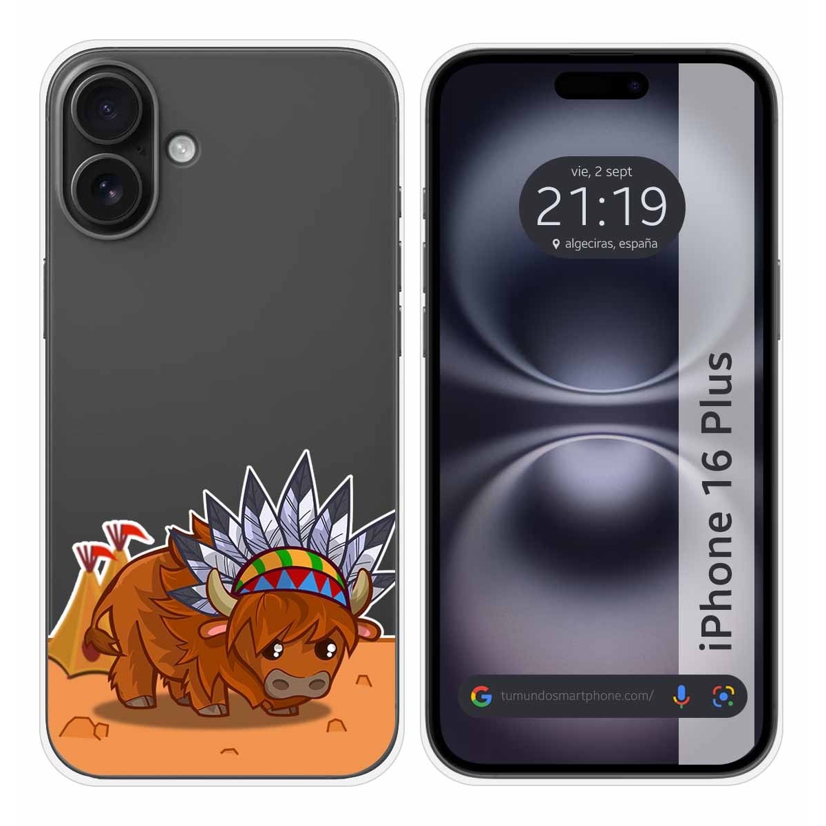 Funda Silicona Transparente para Iphone 16 Plus (6.7) diseño Bufalo Dibujos