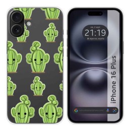 Funda Silicona Transparente para Iphone 16 Plus (6.7) diseño Cactus Dibujos