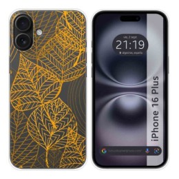 Funda Silicona Transparente para Iphone 16 Plus (6.7) diseño Hojas Dibujos