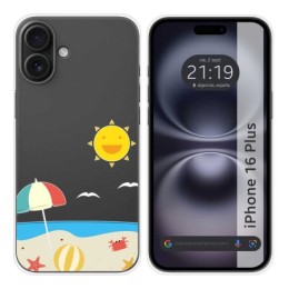 Funda Silicona Transparente para Iphone 16 Plus (6.7) diseño Playa Dibujos