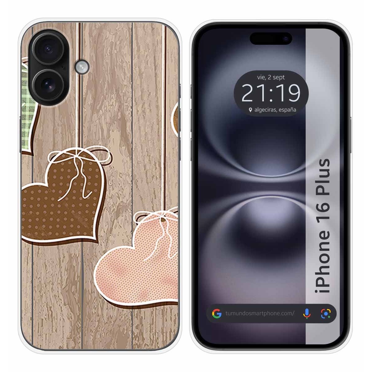 Funda Silicona para Iphone 16 Plus (6.7) diseño Corazones Madera Dibujos