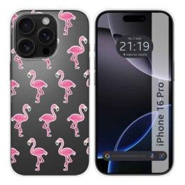 Funda Silicona Transparente para Iphone 16 Pro (6.3) diseño Flamenco Dibujos