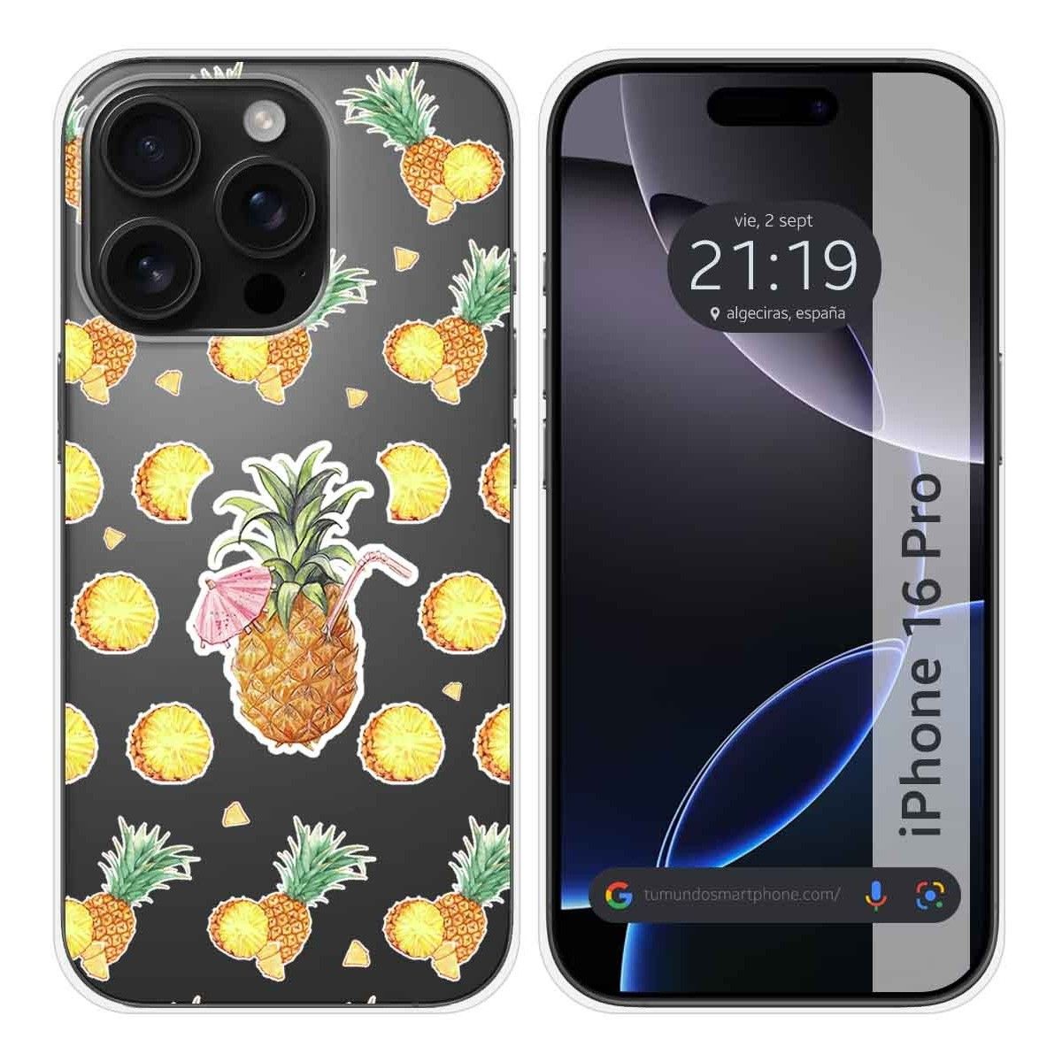 Funda Silicona Transparente para Iphone 16 Pro (6.3) diseño Piña Dibujos