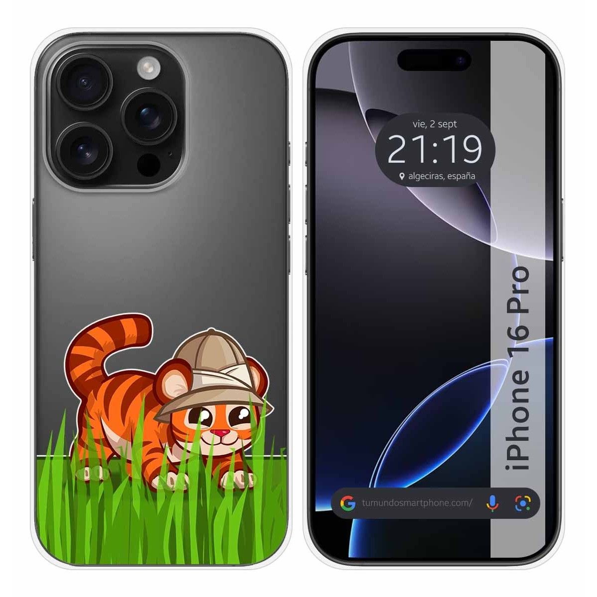 Funda Silicona Transparente para Iphone 16 Pro (6.3) diseño Tigre Dibujos