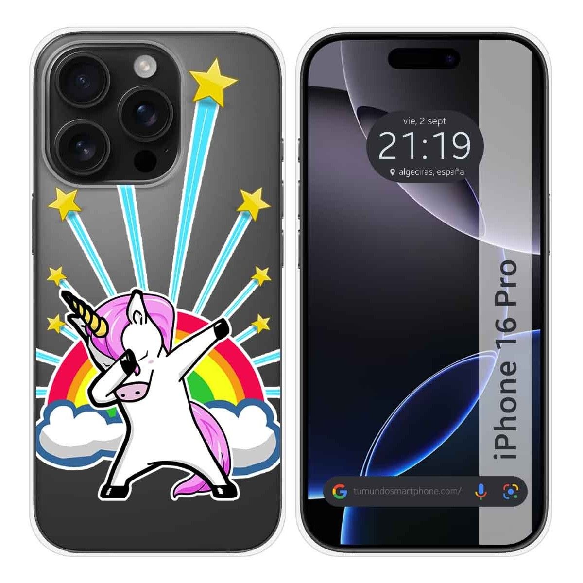 Funda Silicona Transparente para Iphone 16 Pro (6.3) diseño Unicornio Dibujos