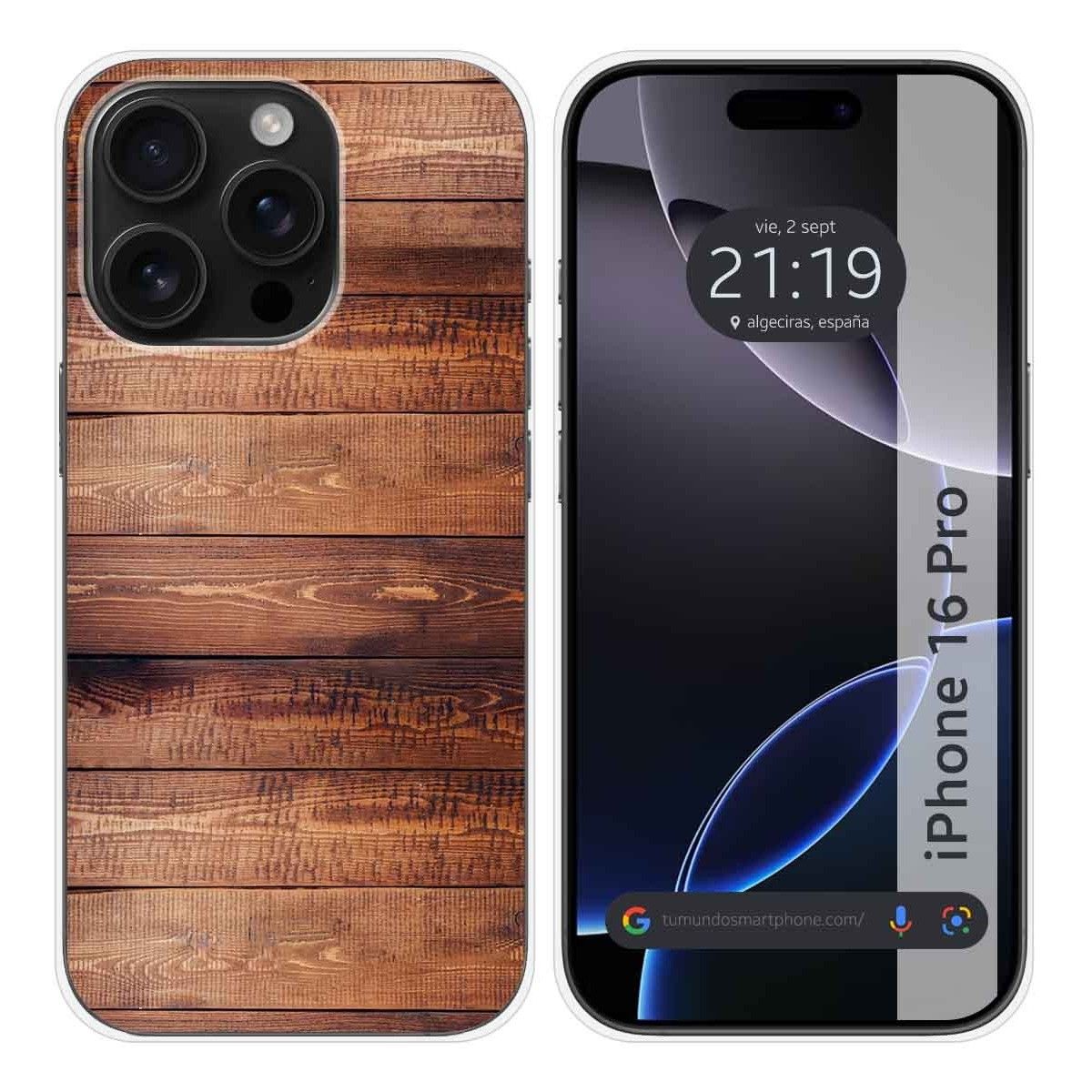 Funda Silicona para Iphone 16 Pro (6.3) diseño Madera 02 Dibujos