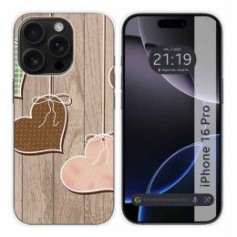 Funda Silicona para Iphone 16 Pro (6.3) diseño Corazones Madera Dibujos