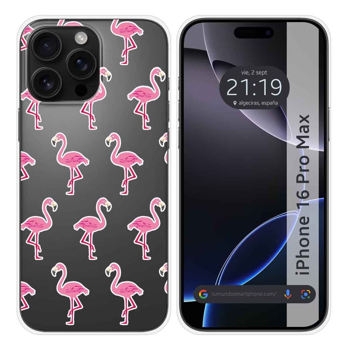 Funda Silicona Transparente para Iphone 16 Pro Max (6.9) diseño Flamenco Dibujos