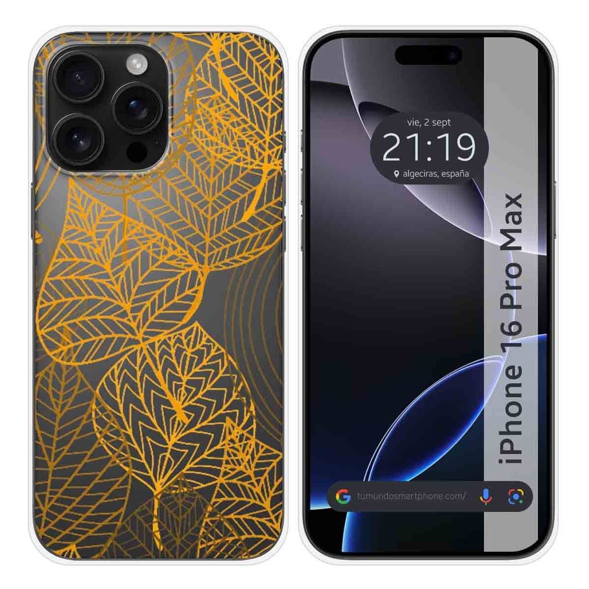 Funda Silicona Transparente para Iphone 16 Pro Max (6.9) diseño Hojas Dibujos