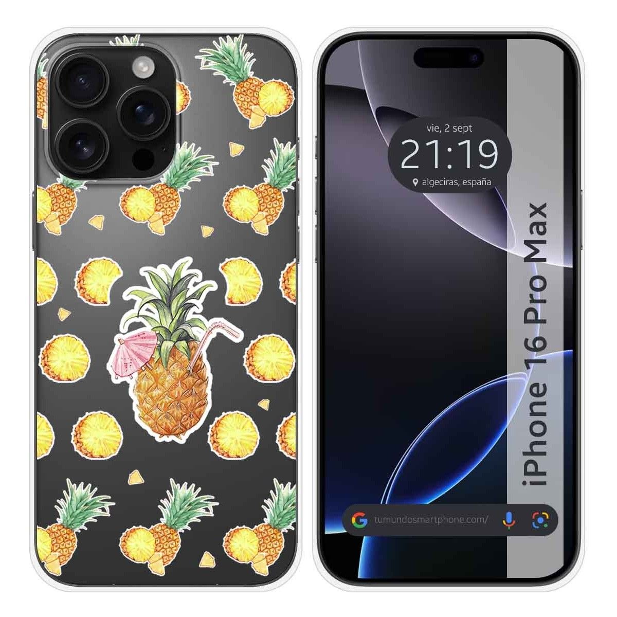 Funda Silicona Transparente para Iphone 16 Pro Max (6.9) diseño Piña Dibujos