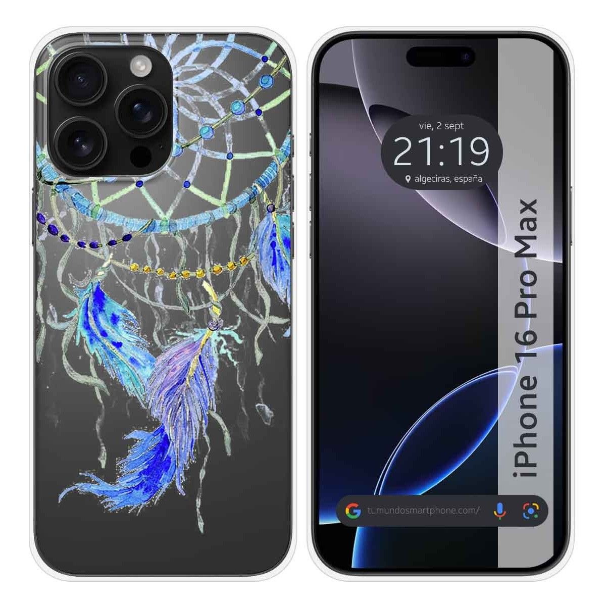 Funda Silicona Transparente para Iphone 16 Pro Max (6.9) diseño Plumas Dibujos