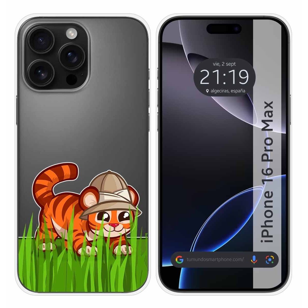 Funda Silicona Transparente para Iphone 16 Pro Max (6.9) diseño Tigre Dibujos