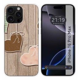 Funda Silicona para Iphone 16 Pro Max (6.9) diseño Corazones Madera Dibujos