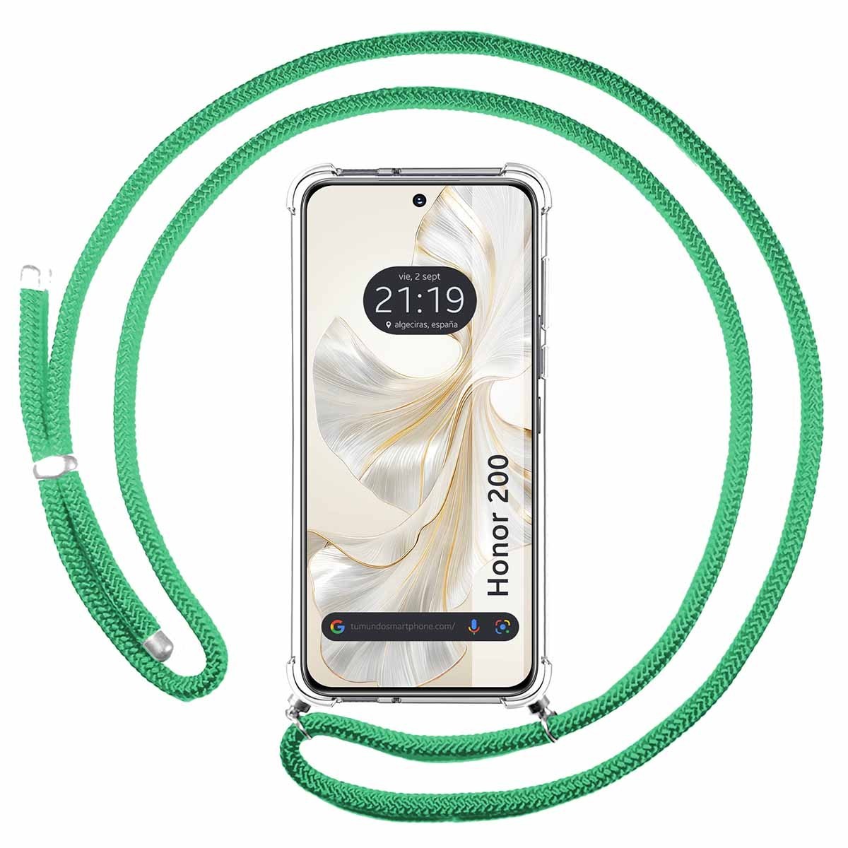 Funda Colgante Transparente para Huawei Honor 200 5G con Cordon Verde Agua